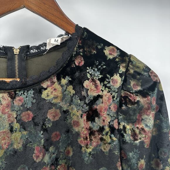 POL Babydoll Top Womens Medium Green Velvet Grunge Goth Victorian Fairy Tunic - Picture 4 of 14